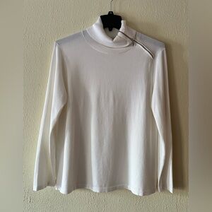 Investments White Turtleneck Sweater with Zip Accent
